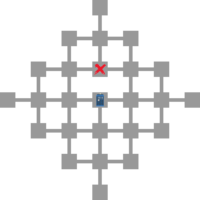 The 7 diameter room layout for Vaults 1-3 showing the location of the Tardis Console and "X Marks The Spot" rooms.